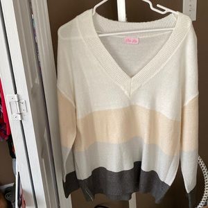 Pink Lily color block v neck sweater